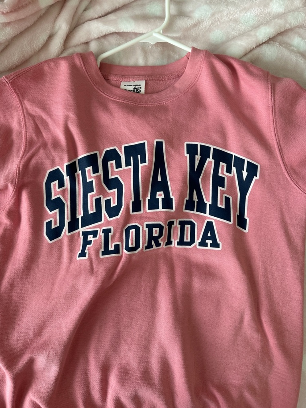 Pacifica Pink Crewneck Sweatshirt with Navy 'Siesta Key Florida' Print